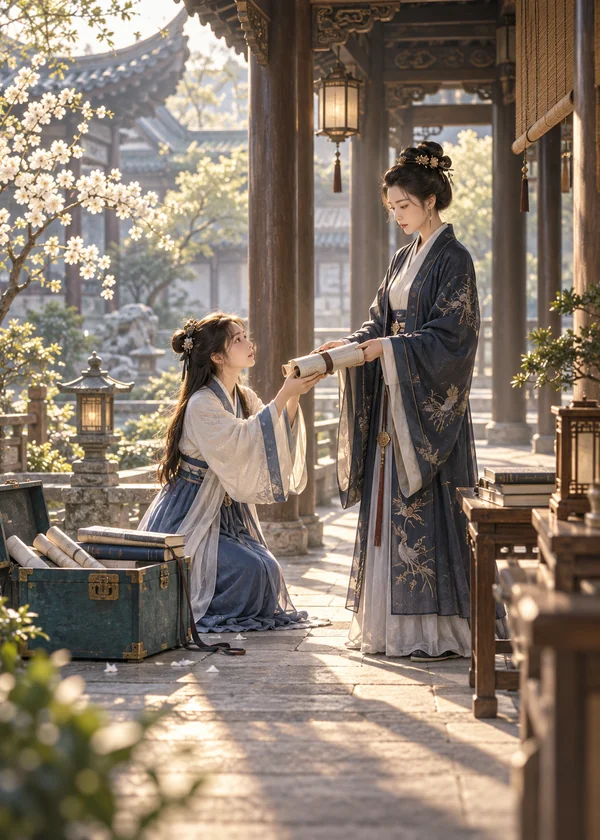 女先生退回了满分卷：卷起的文章、竹简日历与青色书箱